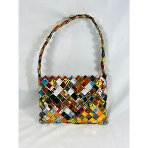 Repurposed Candy Gum Wrapper Woven Handbag Recycled Material Funky Bold